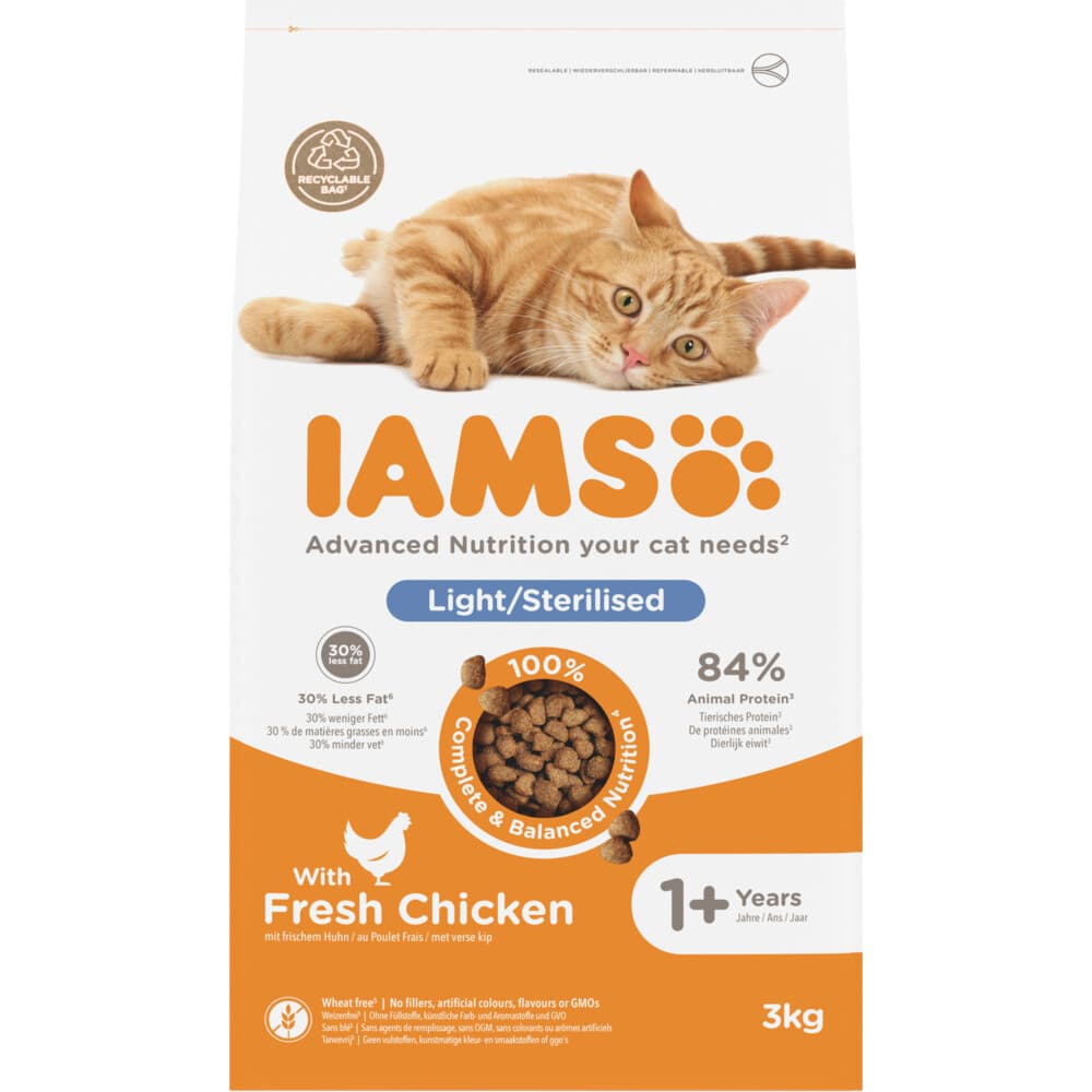 3x IAMS Kat Adult Sterilised - Overweight Kip 3 kg
