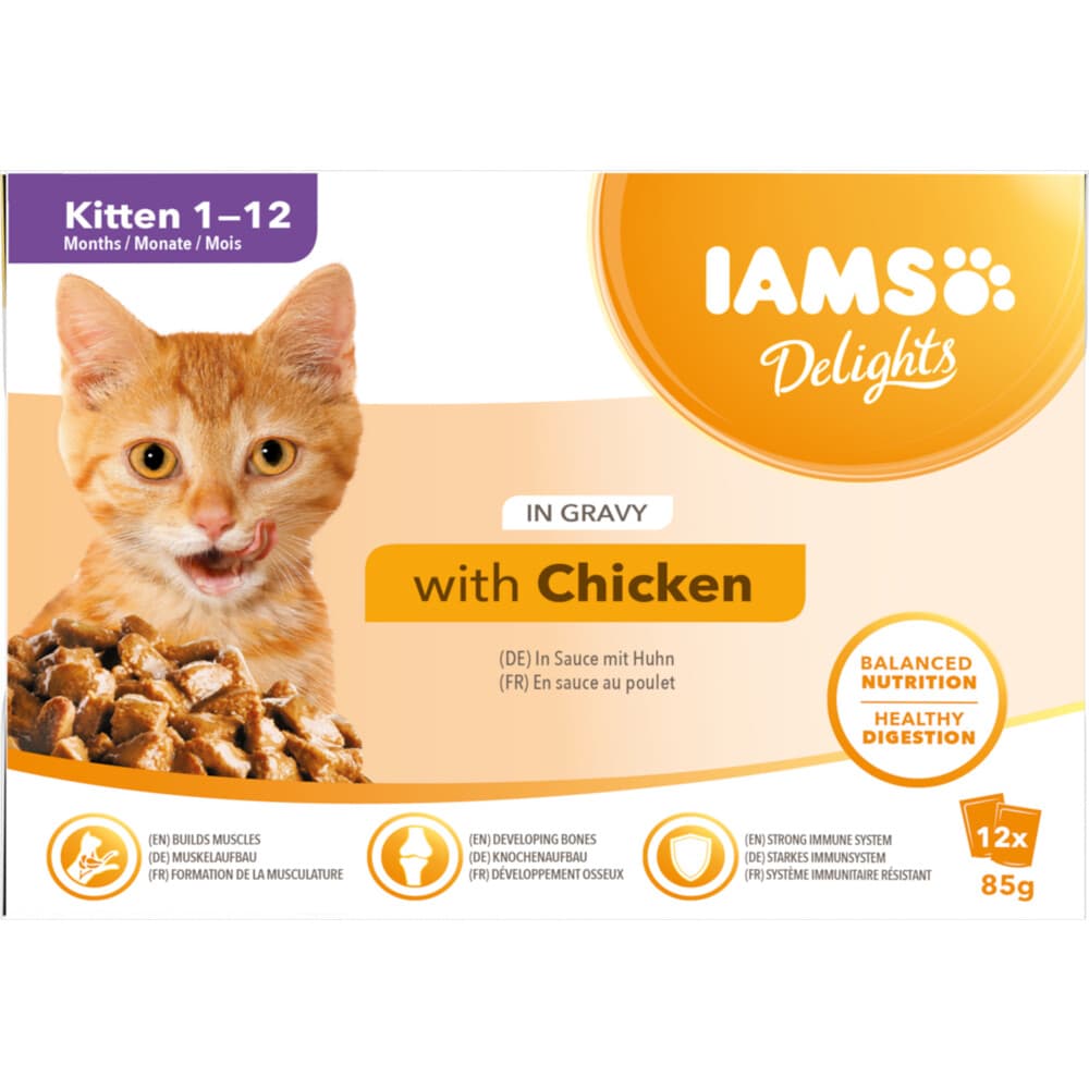 2x IAMS Delights Kitten Kip in Saus 12 x 85 gr