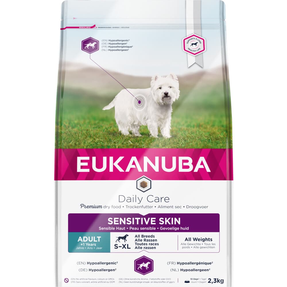 3x Eukanuba Daily Care Sensitive Skin Hondenvoer 2,3 kg