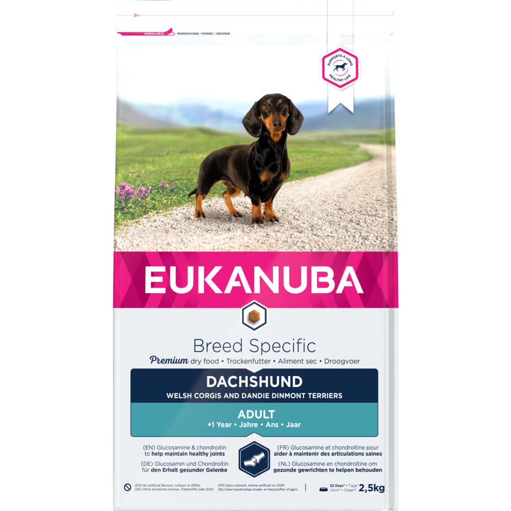 3x Eukanuba Adult Dachshund - Teckel Hondenvoer 2,5 kg