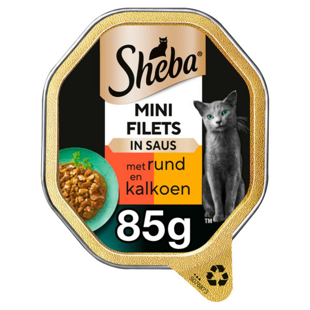 Sheba Mini Filets Adult Kattenvoer Natvoer Rund en Kalkoen in Saus Kuipjes 85 gr