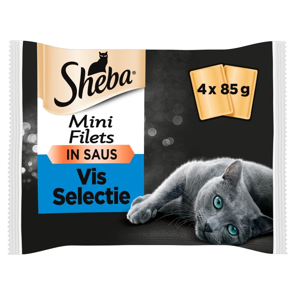 13x Sheba Mini Filets Adult Kattenvoer Natvoer Vis Selectie in Saus Kuipjes 340 gr