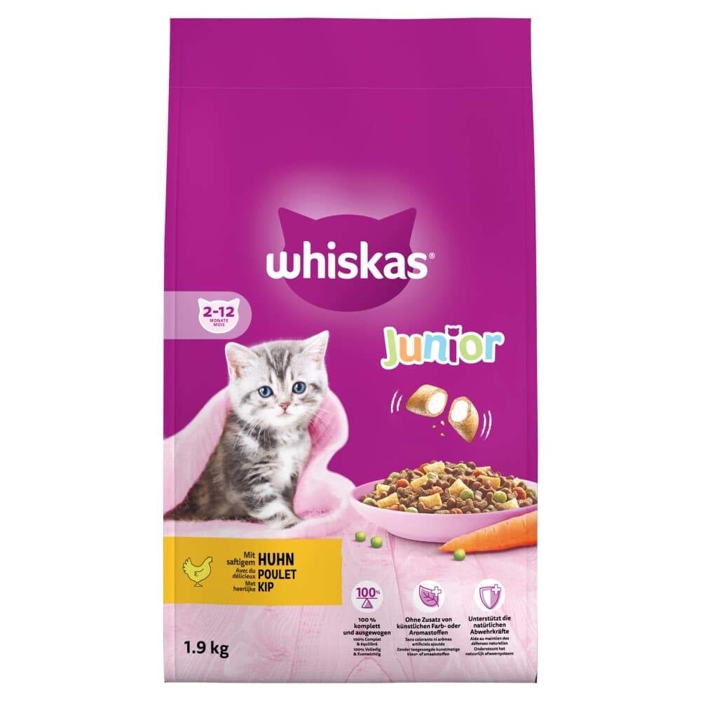 6x Whiskas Junior Kattenbrokken Kip 1,9 kg