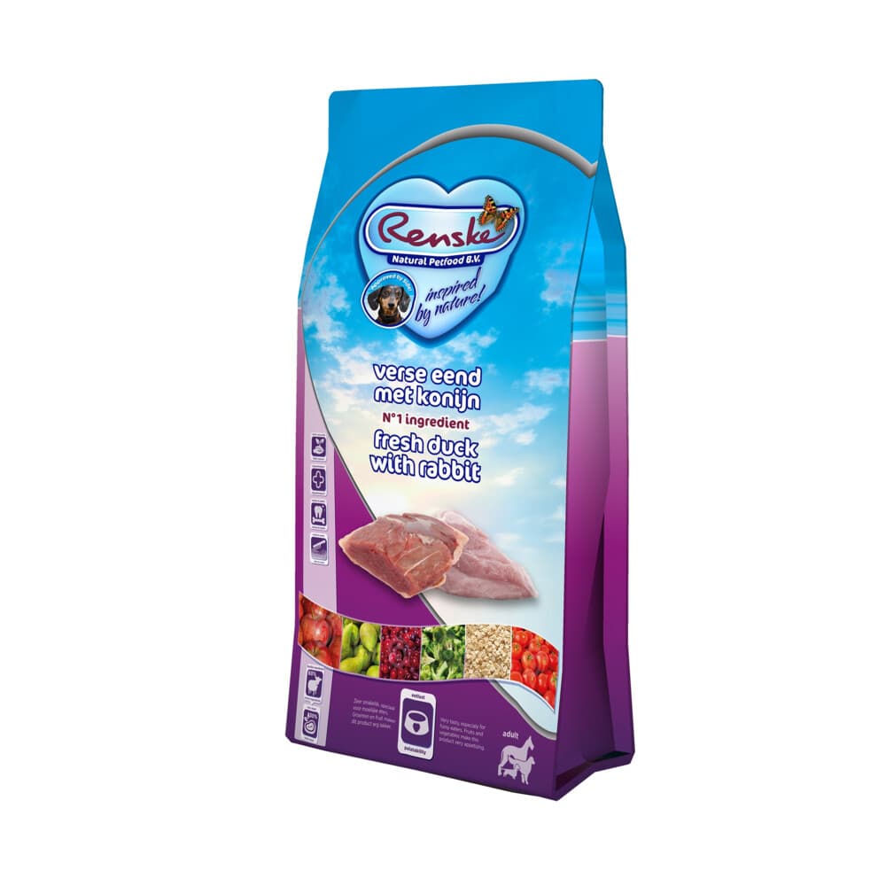 8x Renske Super Premium Adult Hondenvoer Eend - Konijn 600 gr