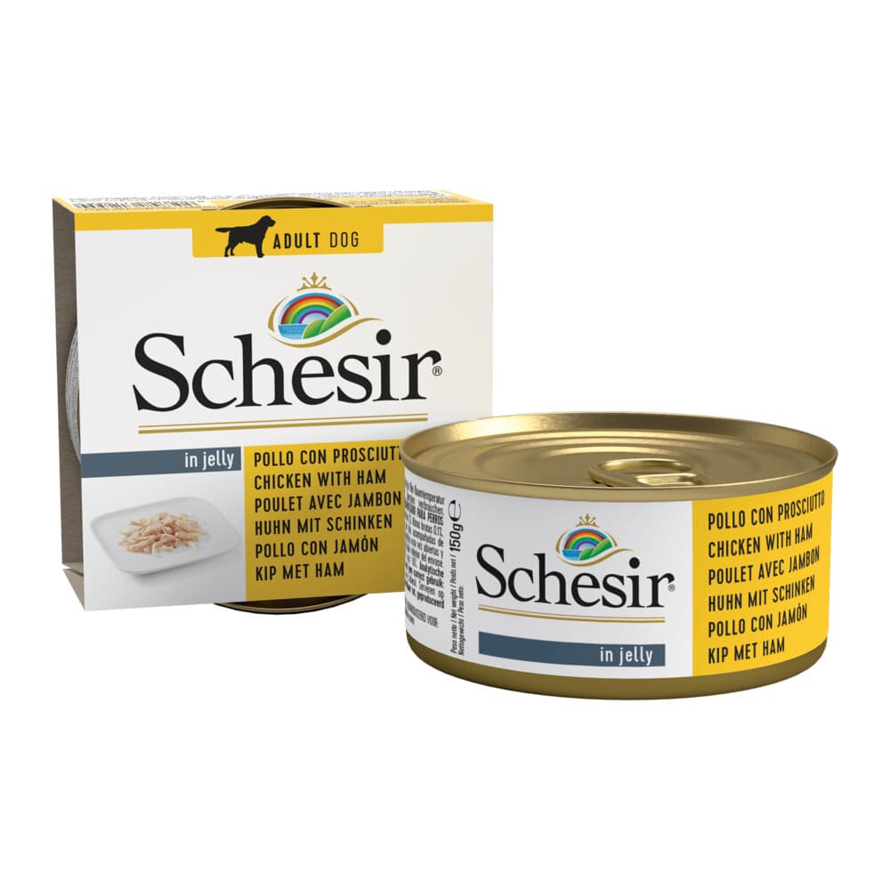 10x Schesir Hondenvoer Blik Jelly Kipfilet en Ham 150 gr