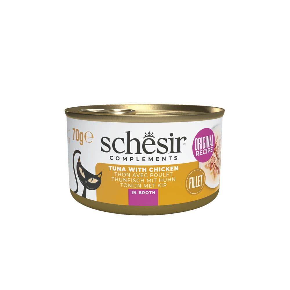 12x Schesir Kattenvoer Tonijn en Kip in Boullion 70 gr