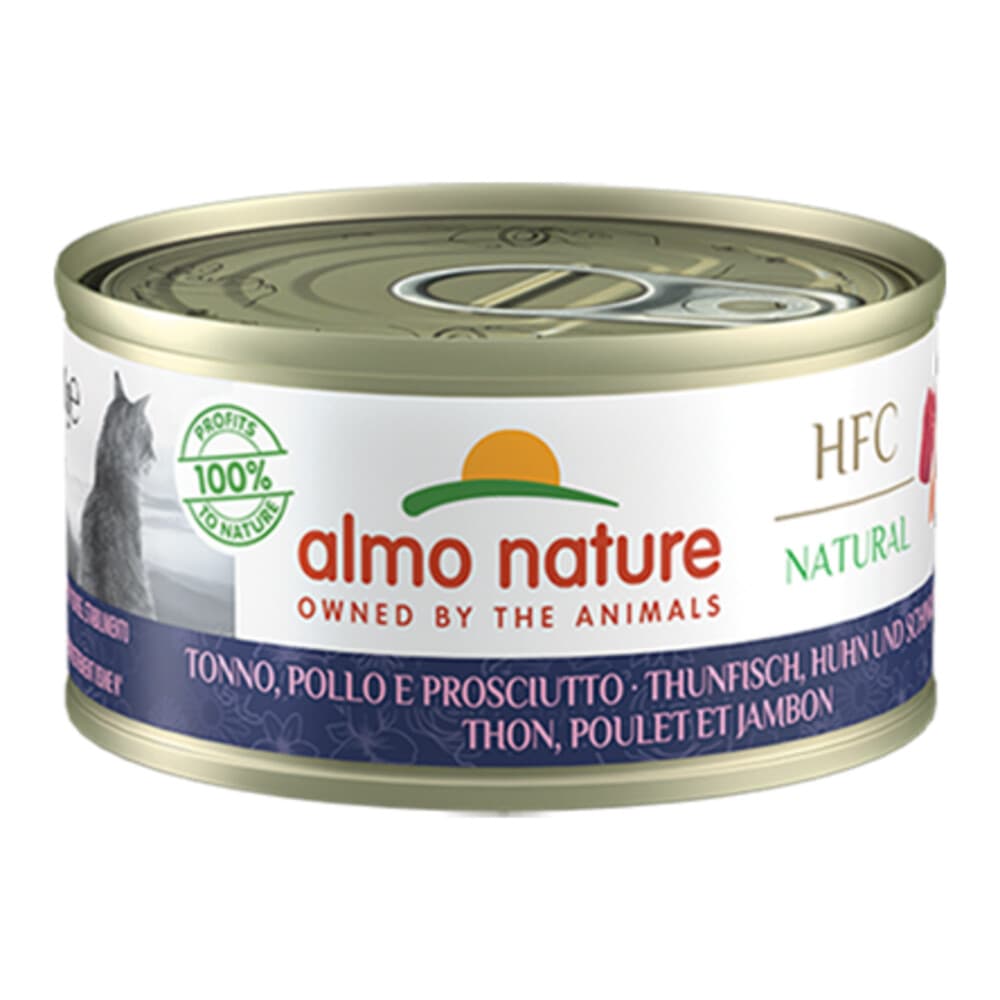 48x Almo Nature HFC Natural Kattenvoer Nat Blikje Tonijn&Kip&Ham 70 gr