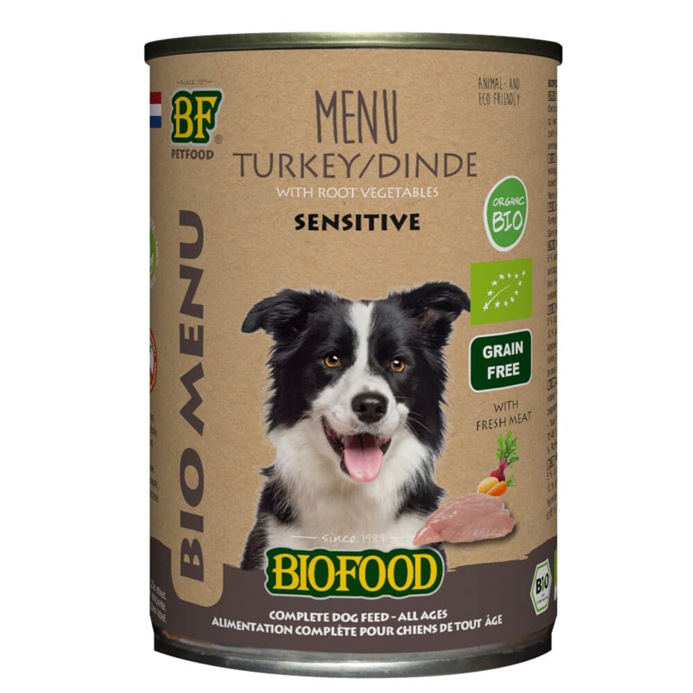 12x BF Petfood Biofood Organic Kalkoen Menu 400 gr