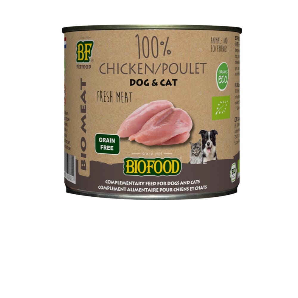 12x BF Petfood Biofood Organic Hond en Kat 100% Kip 200 gr