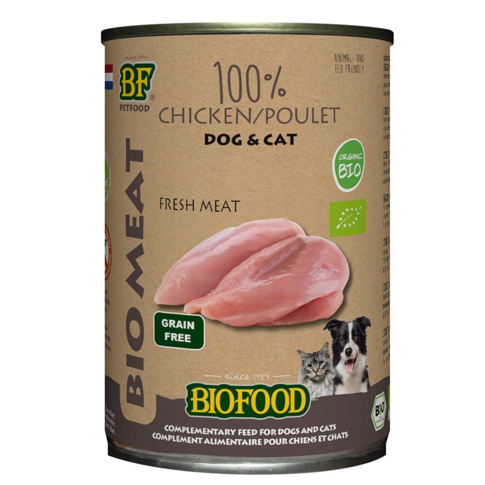 BF Petfood Biofood Organic Hond en Kat 100% Kip 400 gr