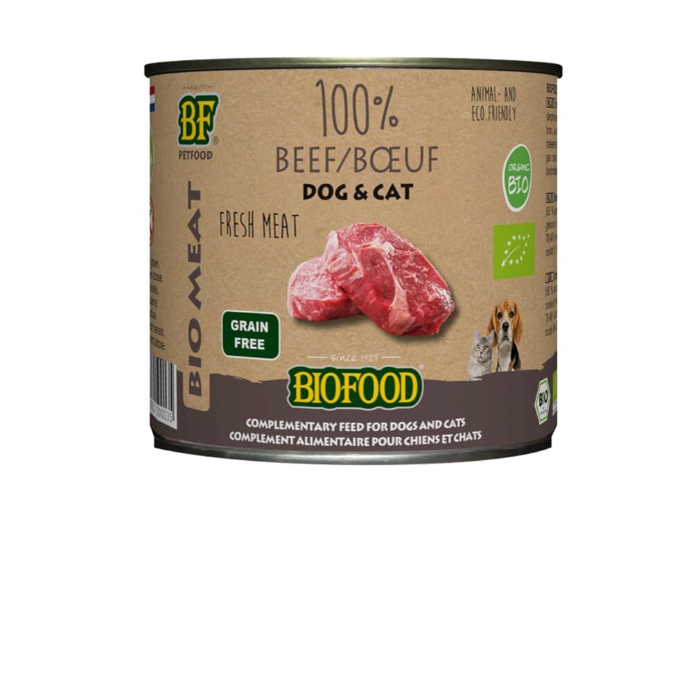 12x BF Petfood Biofood Organic Hond en Kat 100% Rund 200 gr