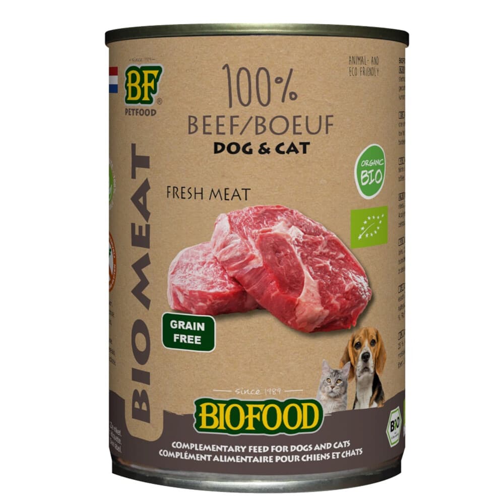 12x BF Petfood Biofood Organic Hond en Kat 100% Rund 400 gr