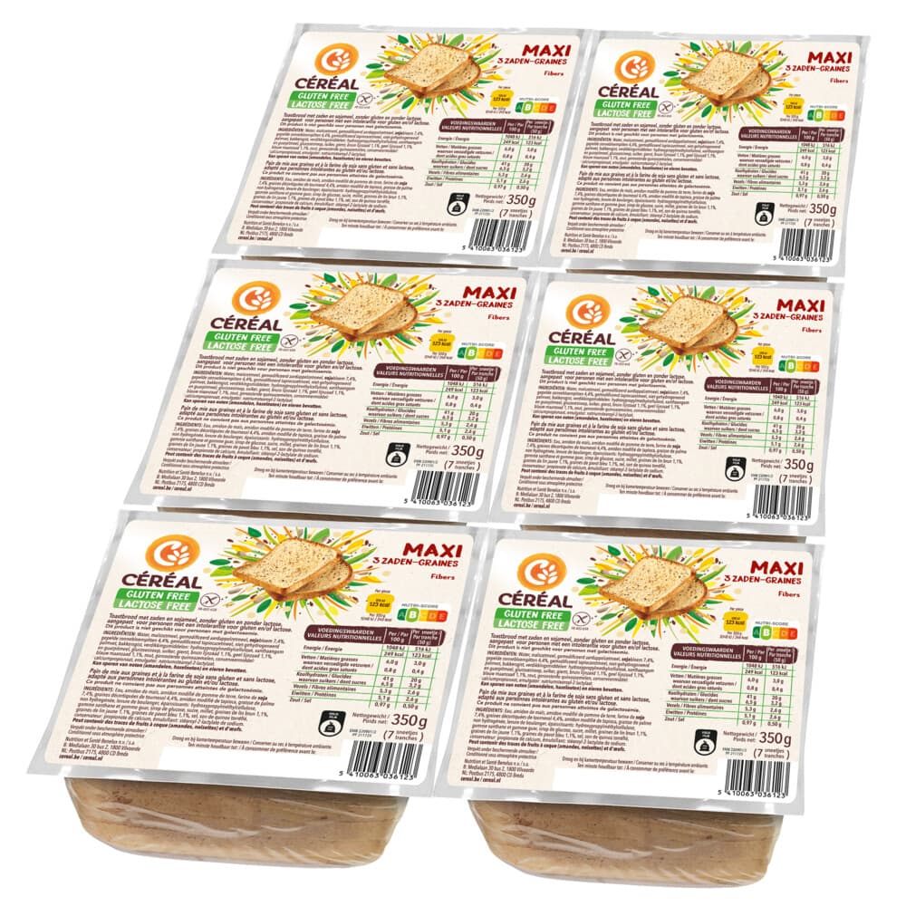 6x Céréal Maxi Brood 3 Zaden Glutenvrij en Lactosevrij 350 gr
