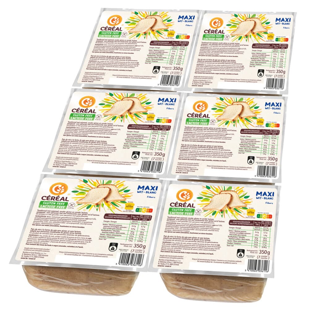 6x Céréal Maxi Brood Wit Glutenvrij en Lactosevrij 350 gr