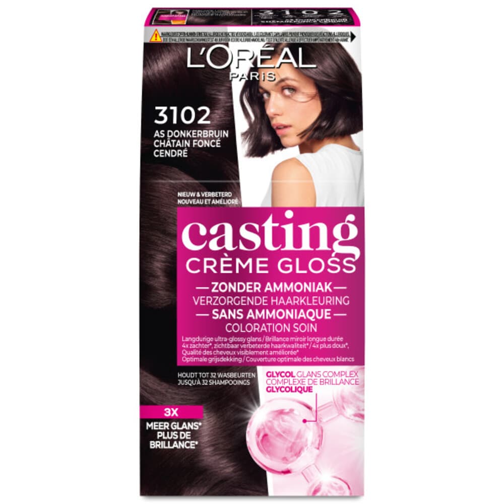 2x L'Oréal Casting Crème Gloss Semi-Permanente Haarkleuring 3102 Donker Parelmoer Asbruin