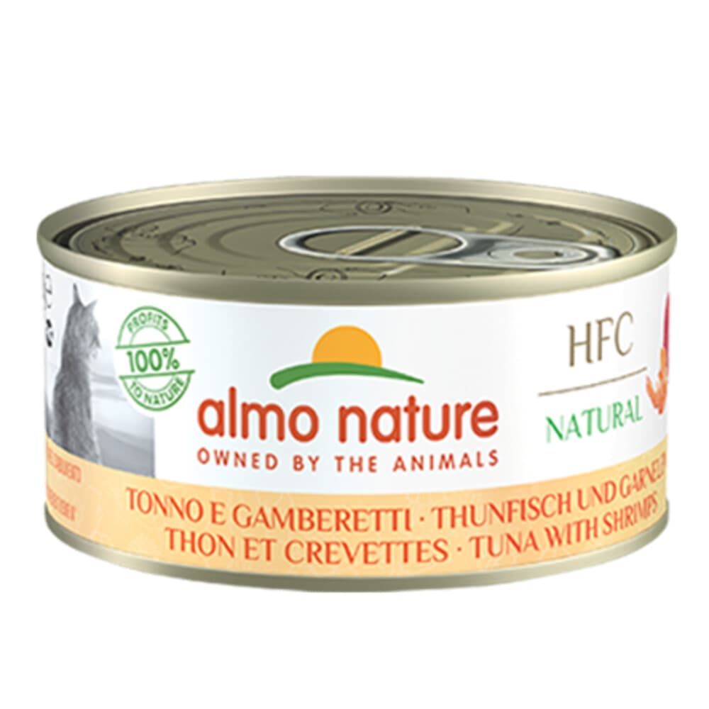 48x Almo Nature HFC Natural Kattenvoer Nat Blik Tonijn&Garnaal 150 gr