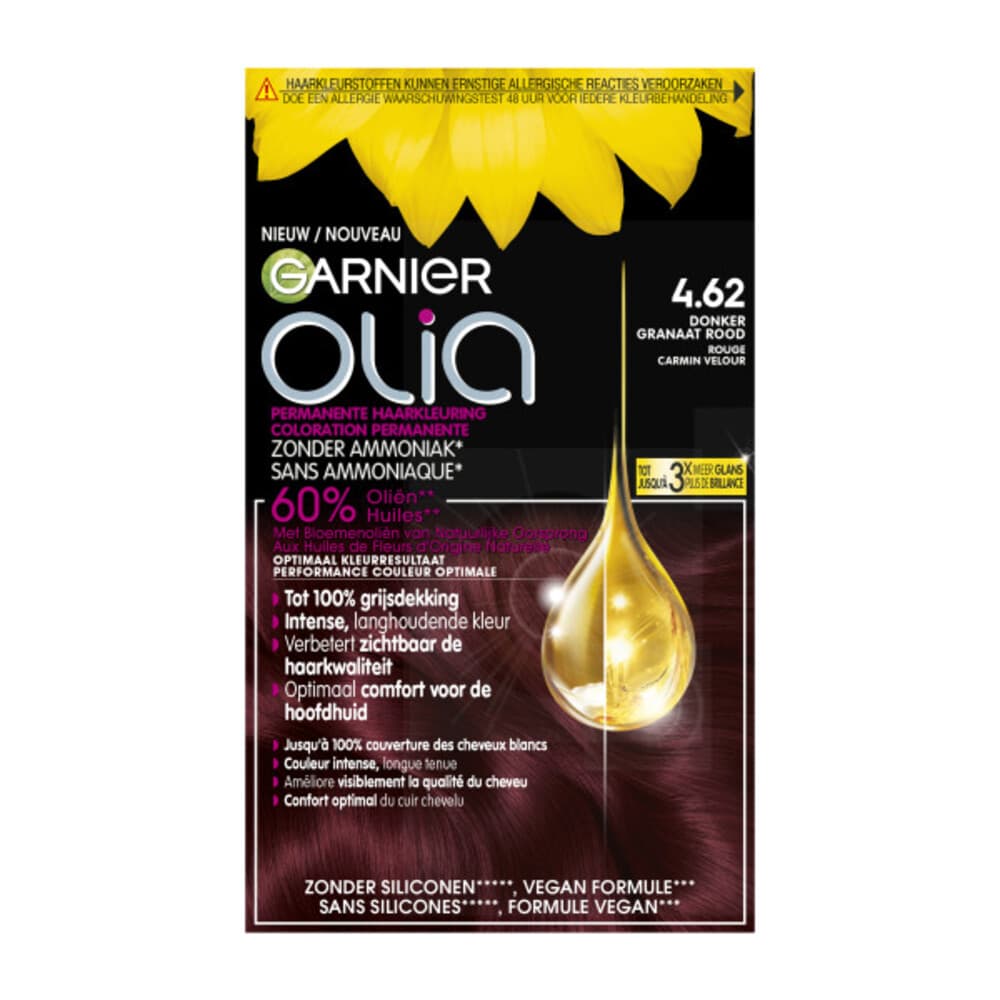 1+1 gratis: Garnier Olia Permanente Crèmekleuring 4.62 Donker Granaatrood