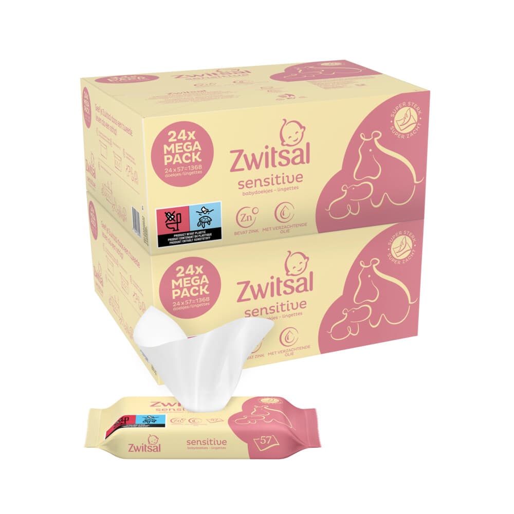 2x Zwitsal Billendoekjes Sensitive Voordeelverpakking 24x57= 1368 stuks