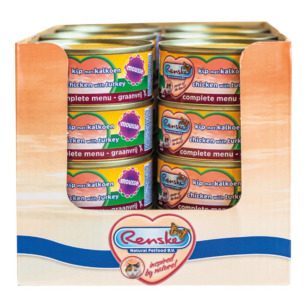 24x Renske Mousse Kattenvoer Nat Kip - Kalkoen 70 gr