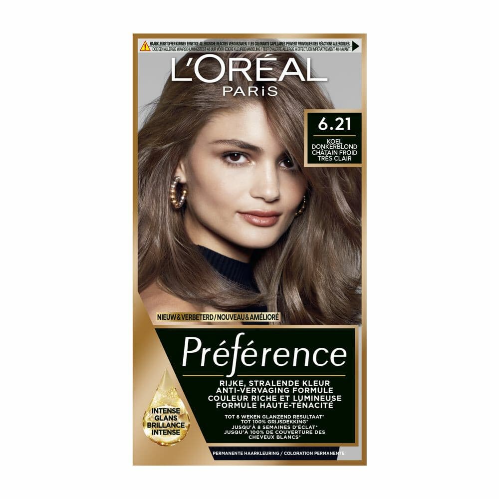 3x L'Oréal Préférence Permanente Haarkleuring 6.21 Zeer licht koel bruin