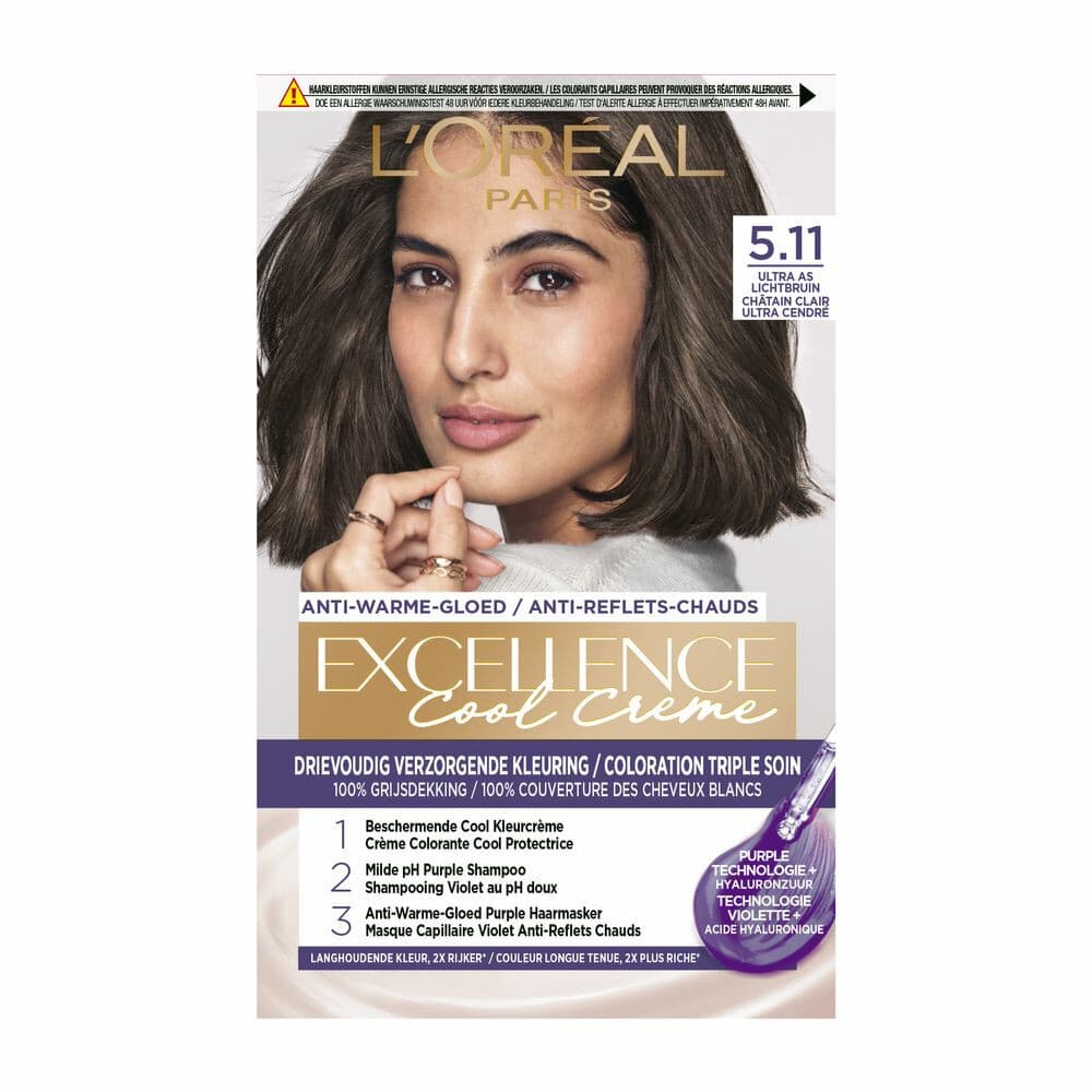 1+1 gratis: L'Oréal Excellence Cool Crème Permanente Crèmekleuring 5.11 - Ultra As Lichtbruin