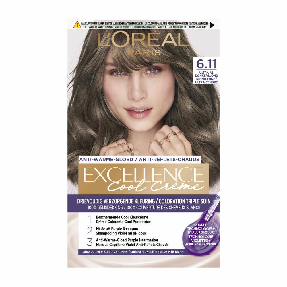 1+1 gratis: L'Oréal Excellence Cool Crème Permanente Crèmekleuring 6.11 - Ultra As Donkerblond