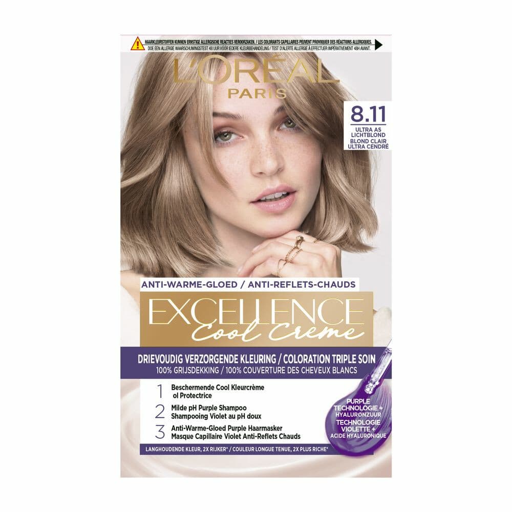 1+1 gratis: L'Oréal Excellence Cool Crème Permanente Crèmekleuring 8.11 - Ultra As Lichtblond