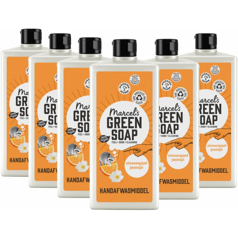 6x Marcel's Green Soap Afwasmiddel Sinaasappel&Jasmijn 500 ml