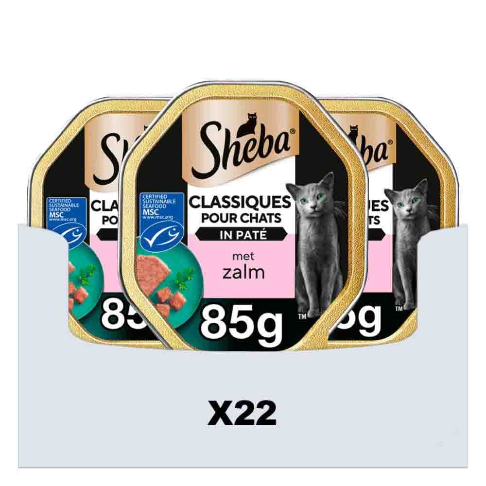 22x Sheba Adult Kattenvoer Classic Paté Natvoer Zalm Kuipjes 85 gr