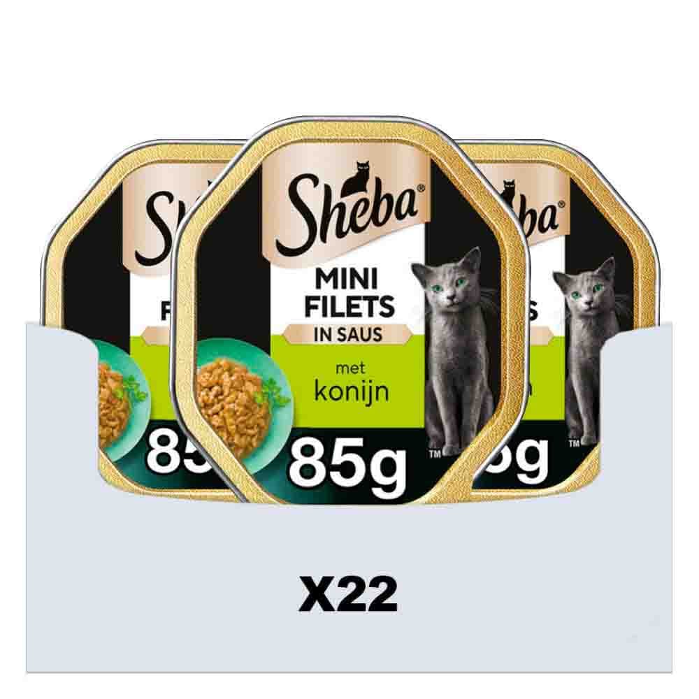 22x Sheba Mini Filets Adult Kattenvoer Natvoer Konijn in Saus 85 gr