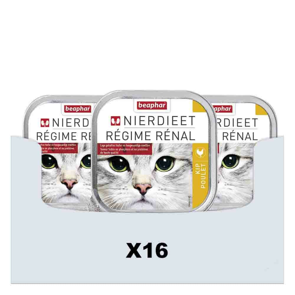16x Beaphar Nierdieet Kattenvoer Nat Kip 100 gr