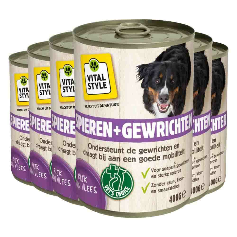 6x Vitalstyle Hondenvoer Blik Spier&Gewrichten 400 gr