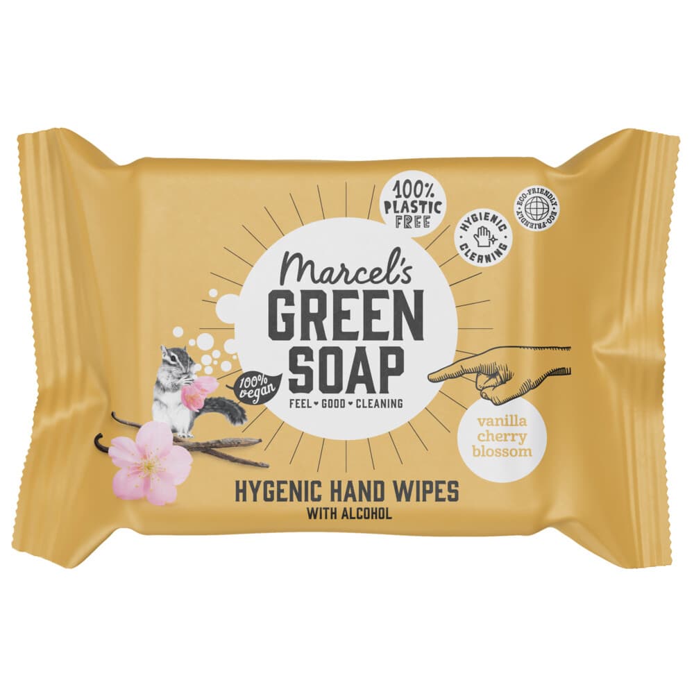 12x Marcel's Green Soap Hand doekjes Vanille en Kersenbloesem 15 stuks