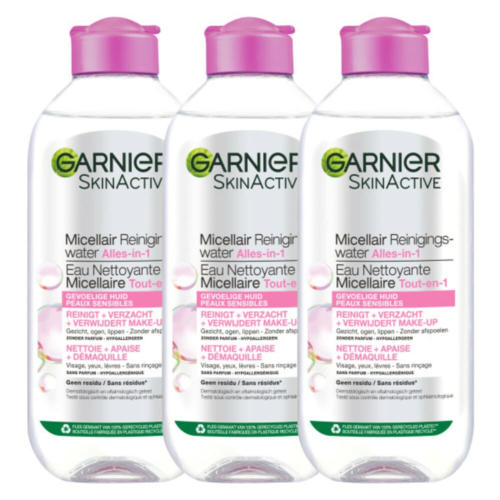3x Garnier SkinActive Micellair Reinigingswater voor Gevoelige Huid 400 ml
