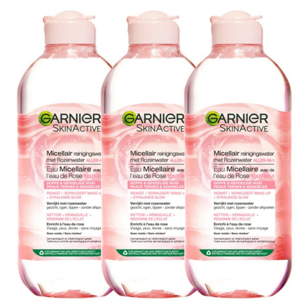 3x Garnier SkinActive Rozenwater Micellair Reinigingswater 400 ml
