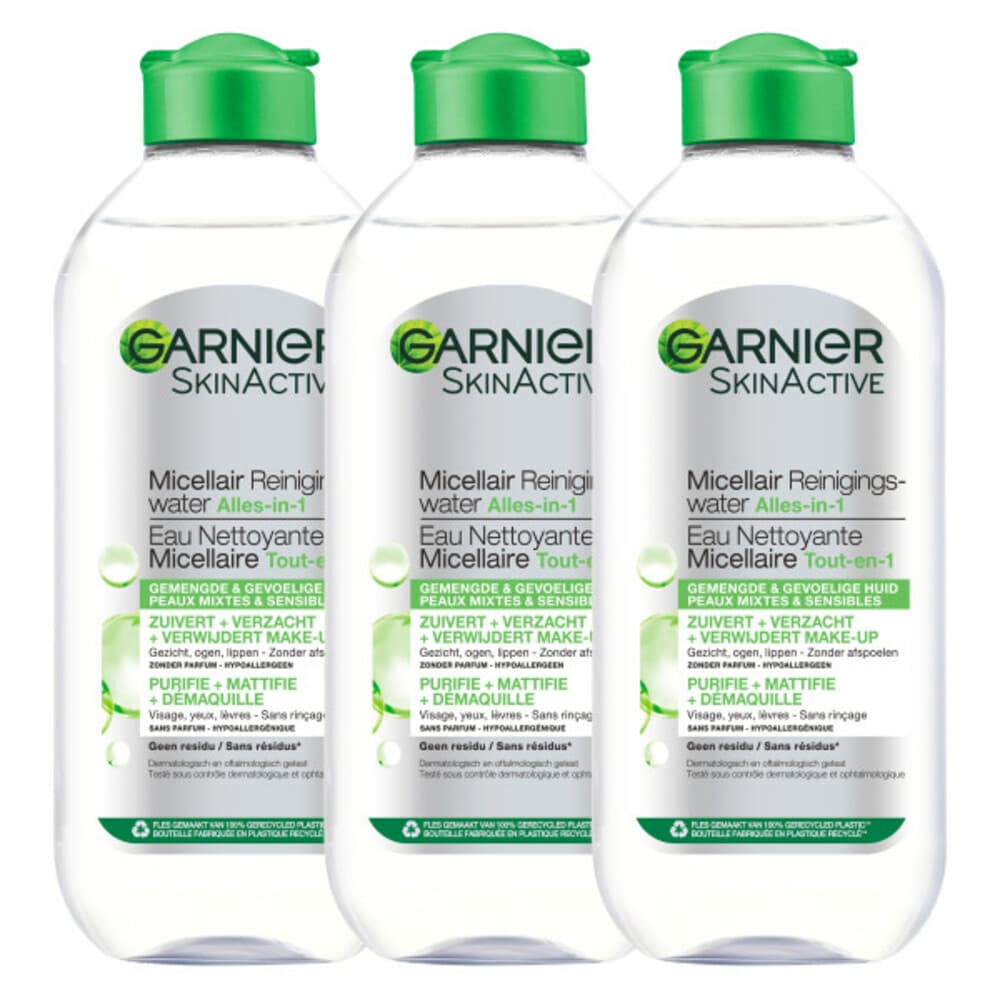 3x Garnier SkinActive Micellair Reinigingswater voor Gemengde Huid 400 ml