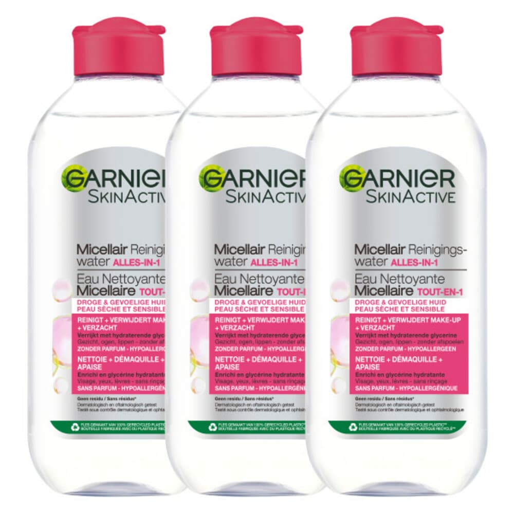 3x Garnier SkinActive Micellair Reinigingswater voor Droge Huid 400 ml