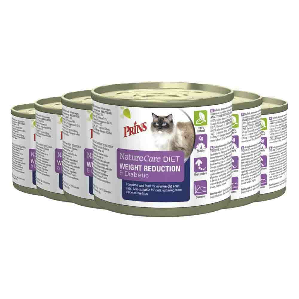 6x Prins NatureCare Diet Kattenvoer Nat Weight Reduction&Diabetic 200 gr