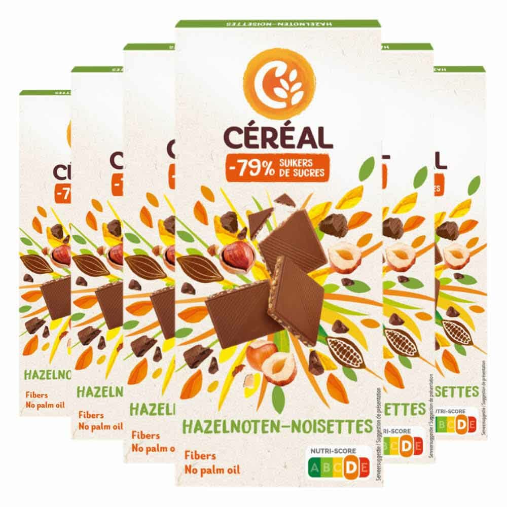 6x Céréal Chocolade Tablet Hazelnoot 80 gr
