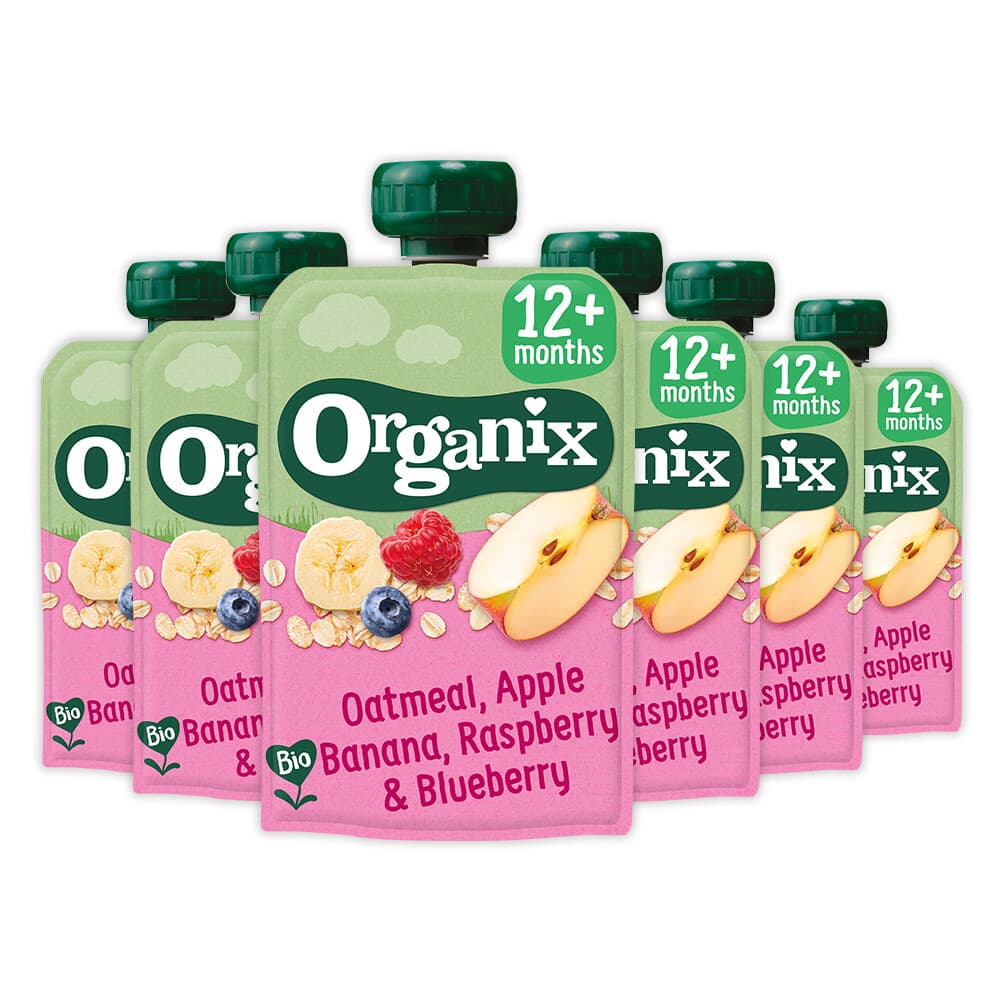 2e halve prijs: 6x Organix Knijpfruit 12+m Haver Appel&Banaan 100 gr