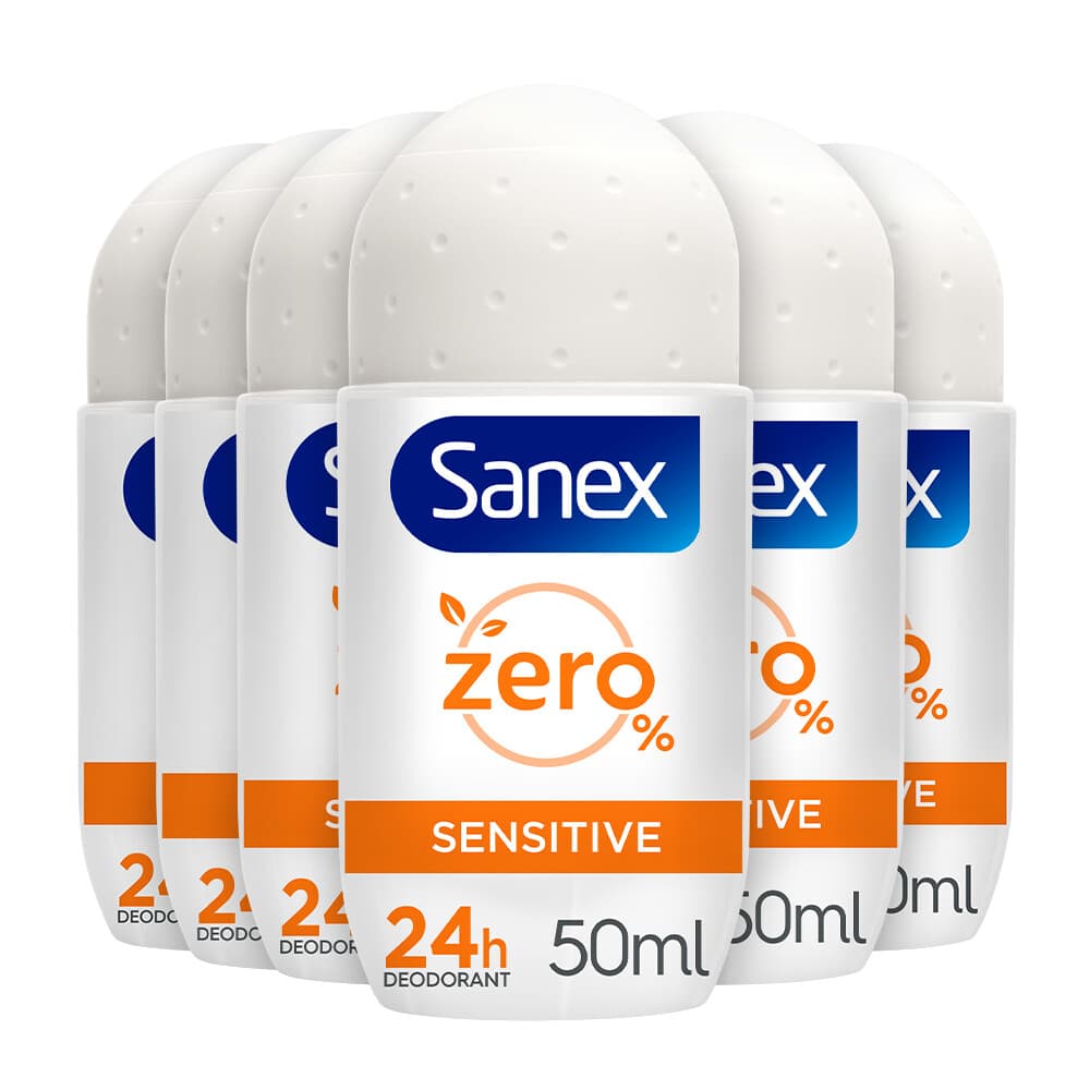 6x Sanex Deodorant Roller Zero% Sensitive Skin 50 ml