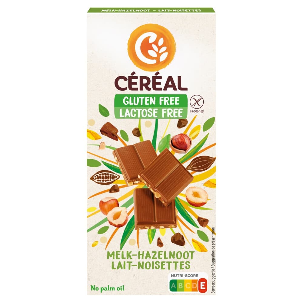 Céréal Melkchocolade Tablet Hazelnoot Glutenvrij en Lactosevrij 100 gr