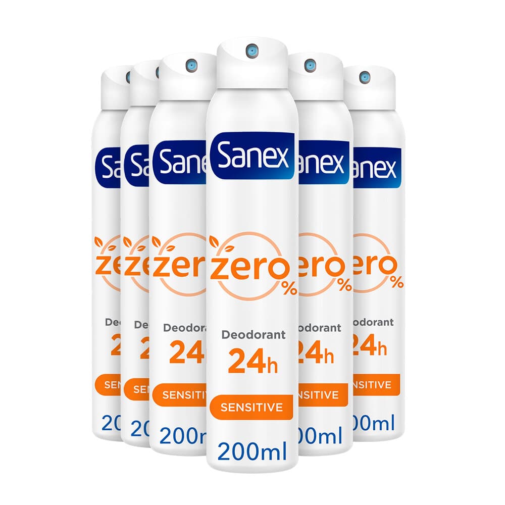 6x Sanex Deodorant Spray Zero% Sensitive Skin 200 ml