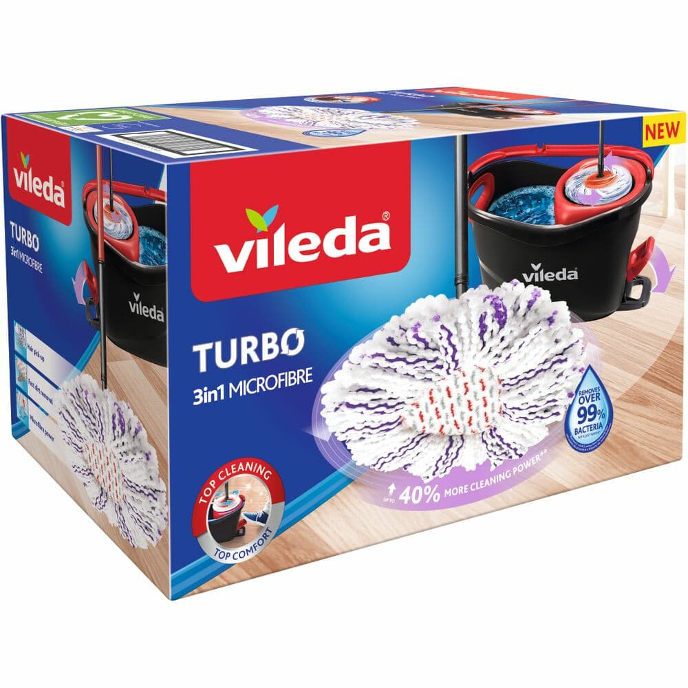 Vileda Turbo 3in1 Mopset - Met Pedaalsysteem Zwart Rood Wit Blauw 1 set
