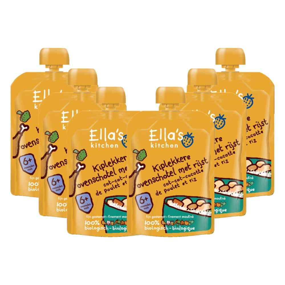 6x Ella's Kitchen Maaltijdzakje 6+ m Kiplekkere Ovenschotel Rijst 130 gr