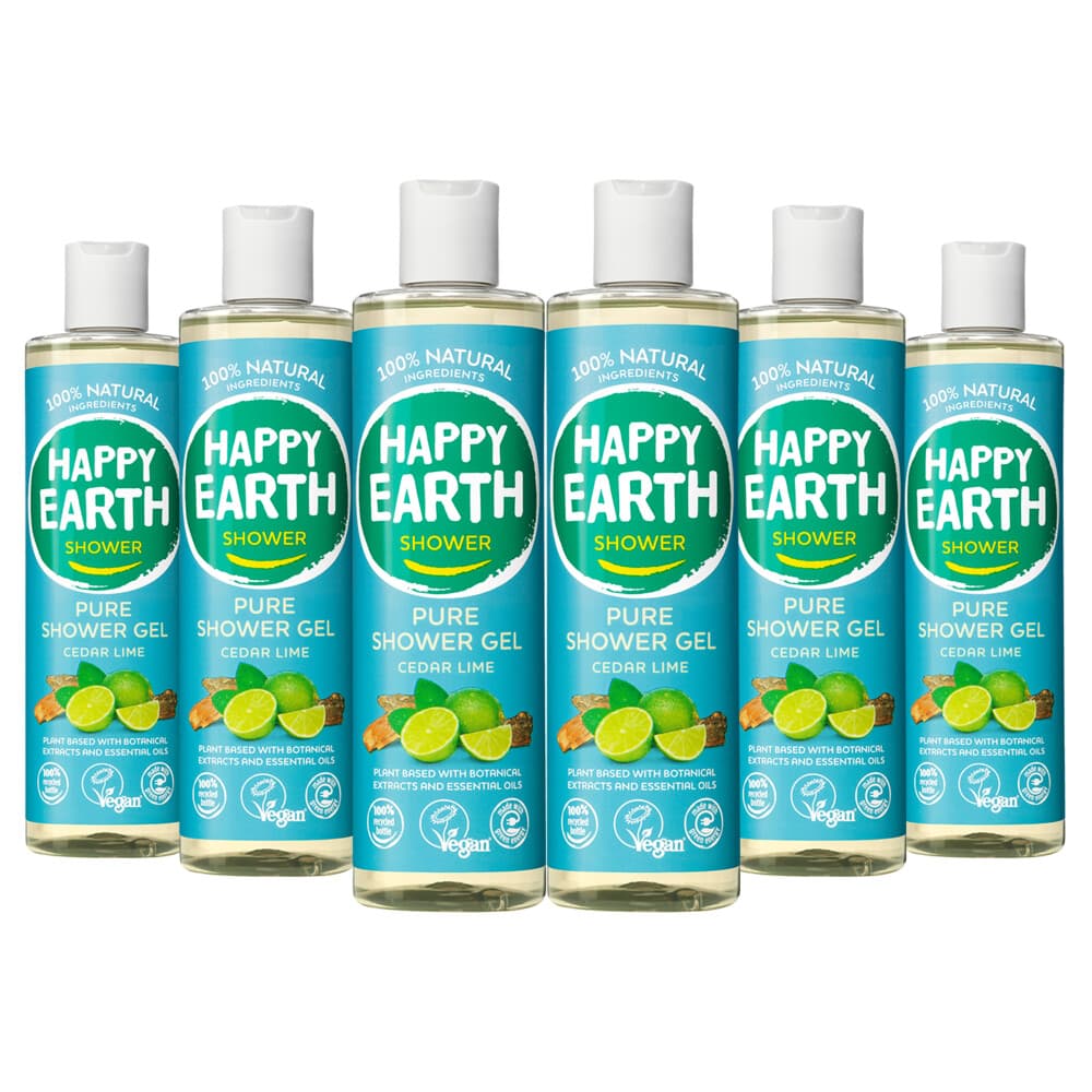 6x Happy Earth 100% Natuurlijke Douchegel Cedar Lime 300 ml