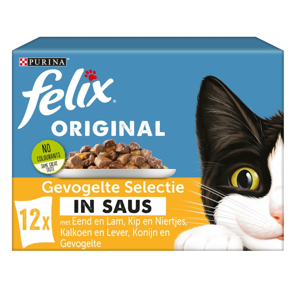 4x Felix Kattenvoer Nat Original Gevogelte Selectie in Saus 12 x 85 gr