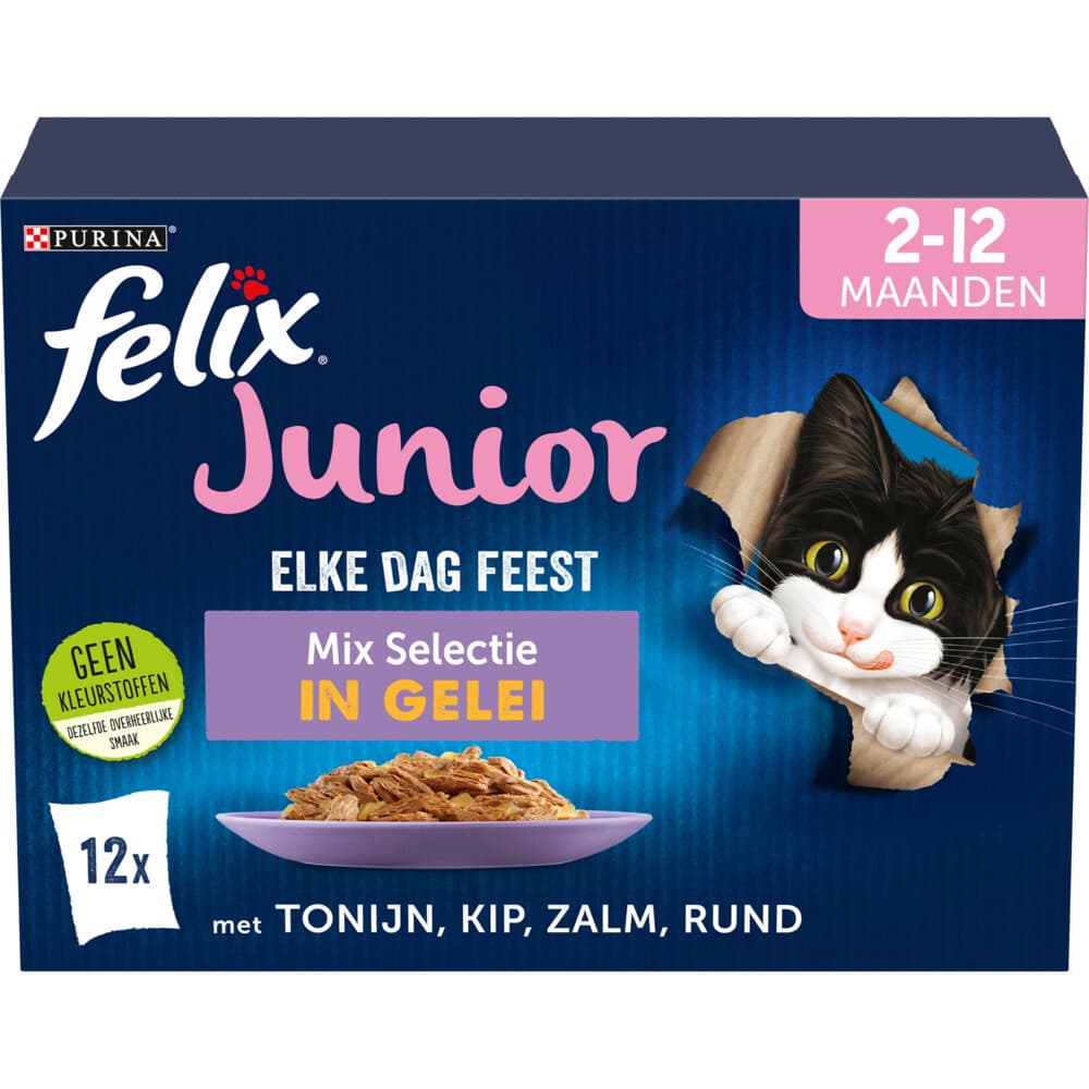 Felix Kattenvoer Nat in Gelei Elke Dag Feest Mix Junior 12 x 85 gr