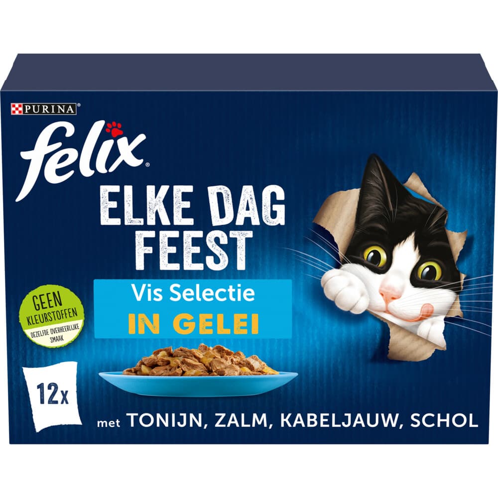 4x Felix Kattenvoer Nat in Gelei Elke Dag Feest Vis Selectie 12 x 85 gr