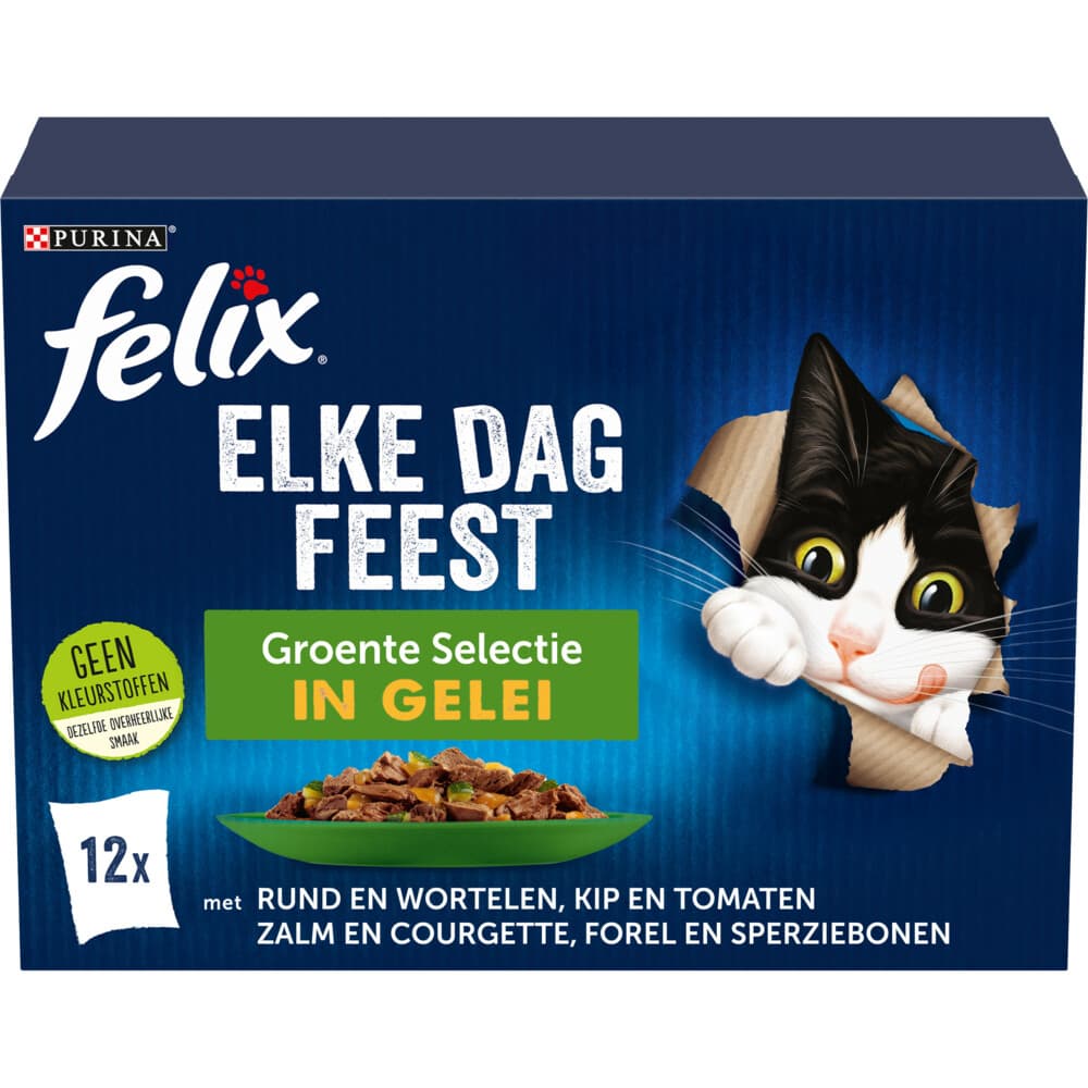 Felix Kattenvoer Nat Pouch in Gelei Elke Dag Feest Groente Selectie 12 x 85 gr